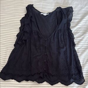 O'Neill Black Flutter Sleeve Ruffled Blouse